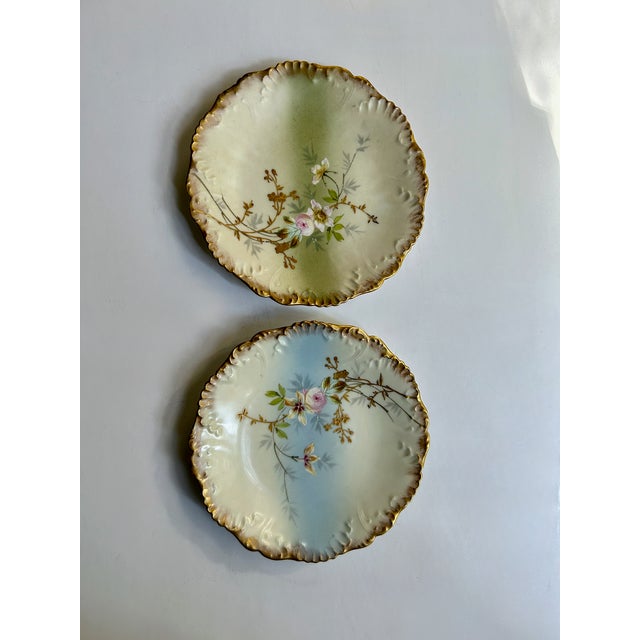French 1900s Limoges Hand Painted Floral Porcelain Plates - a Pair For Sale - Image 3 of 18