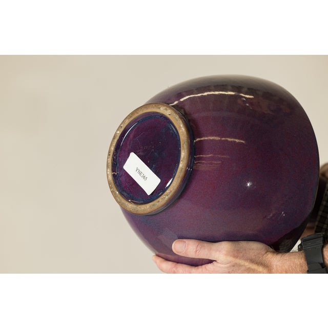 Tall Artisan Ceramic Vase with Purple Glaze and Slender Neck For Sale - Image 10 of 18