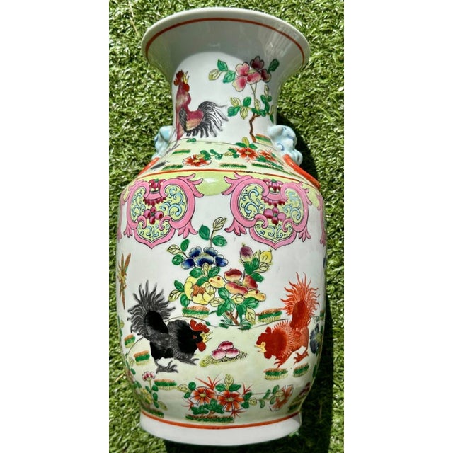 Pair of Antique 19th Century Rare Chinese Porcelain Vases Hand Painted Roosters, Florals & Insects For Sale - Image 12 of 18