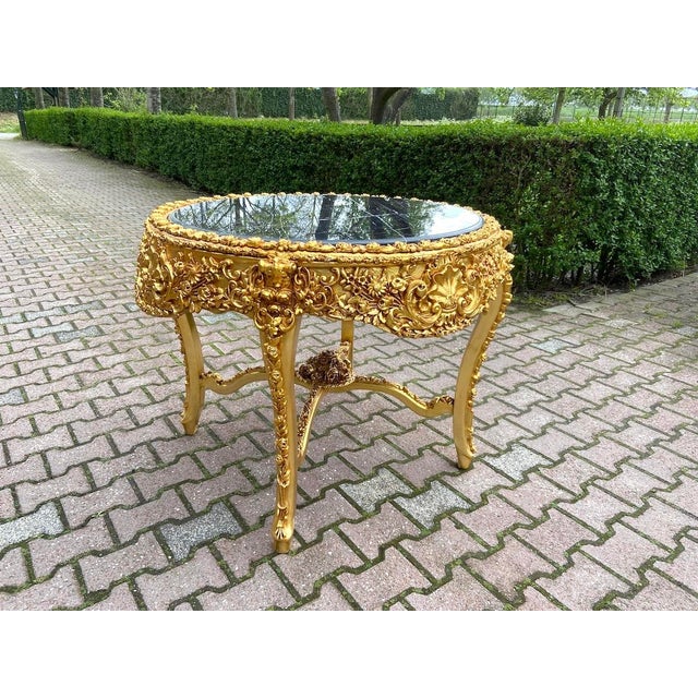 1970s 1970s Italian Baroque Gold Leaf Black Velvet Dining Set – 5 PCS For Sale - Image 5 of 16