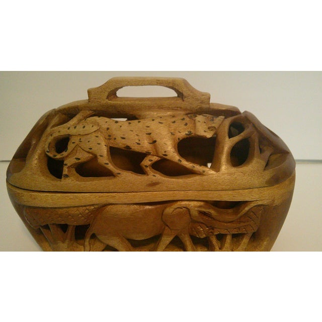 Vintage Carved Wood Box With Lid Hand Carved African Safari Animals as Is / Read For Sale - Image 4 of 12