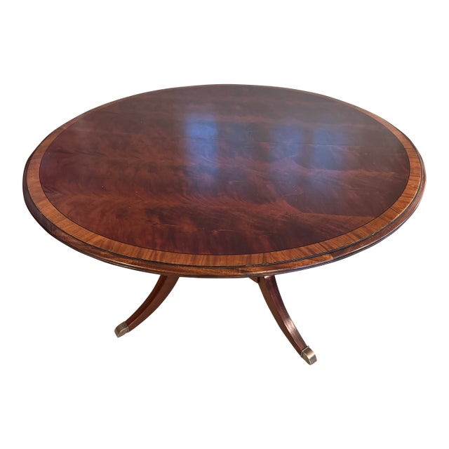 Ethan Allen Mahogany Round Dining Table With Leaf Insert For Sale