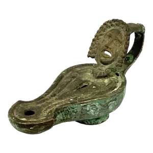 Roman Bronze Oil Lamp With Theatrical Mask Handle
