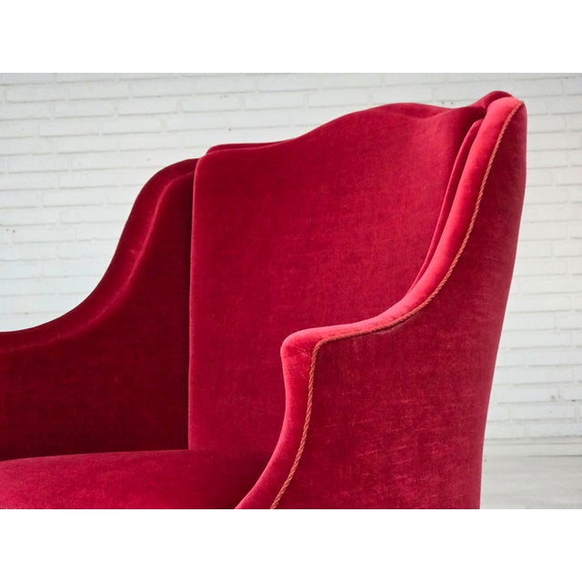 Danish Highback Armchair in Velour with Ash Legs, 1970s For Sale - Image 6 of 18