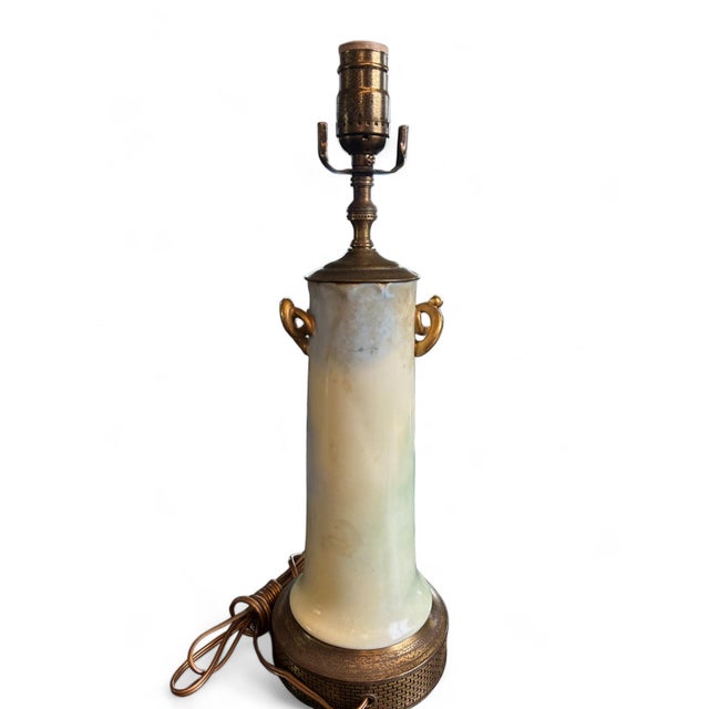 Art Nouveau 1940s Vintage Porcelain Daisy Green and Blue Lamp For Sale - Image 3 of 3