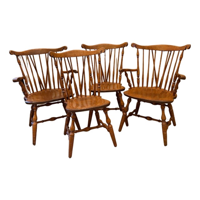 Mid 20th Century Set of 4 Cherry Brace Back Windsor Style Dining Chairs by S. Bent & Bros., Inc. For Sale