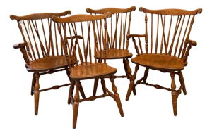 Mid 20th Century Set of 4 Cherry Brace Back Windsor Style Dining Chairs by S. Bent & Bros., Inc.