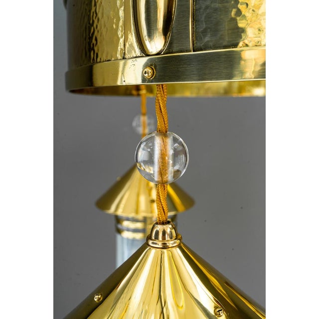 Art Deco Hammered Chandelier with Opaline Glass Shades, Vienna, 1920 For Sale - Image 16 of 18