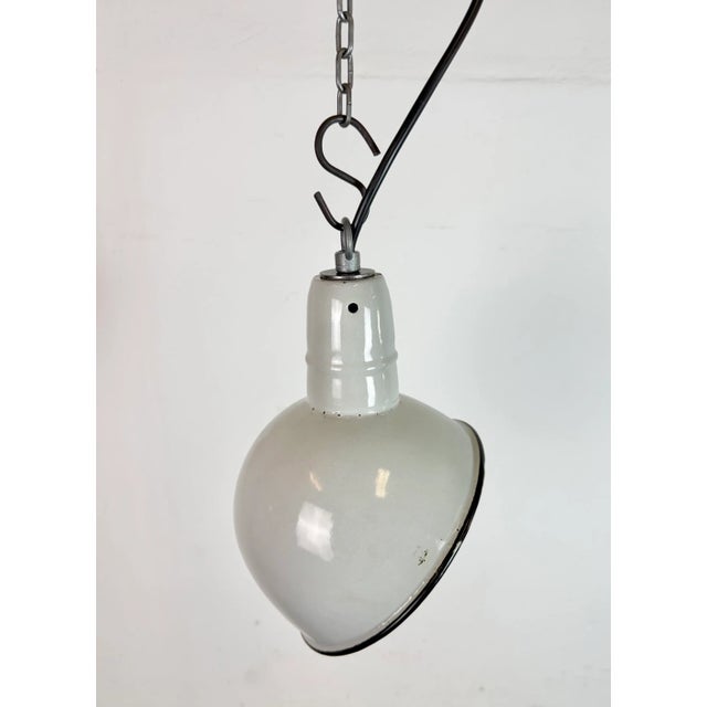 Industrial Grey Enamel Factory Pendant Lamp, 1960s For Sale - Image 6 of 17