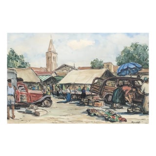 Roger Huguenin, Grand marché de Rimini, 1955, Watercolor For Sale