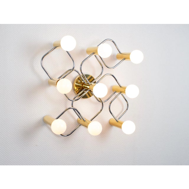 Leola Flush Mount in Brass & Chrome by Sciolari, Germany, 1970s For Sale - Image 3 of 7