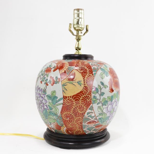 Pair of Vintage Famille Rose Porcelain Table Lamps With Flower Motif For Sale - Image 4 of 11