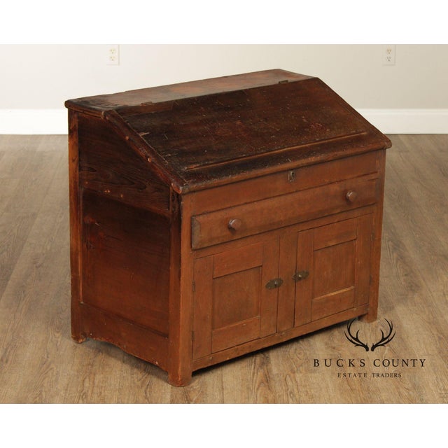 Antique Country Pine Slant Front Schoolmaster’s Desk For Sale - Image 12 of 18