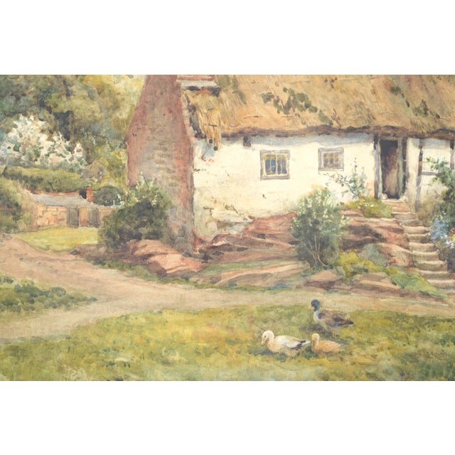 Early 20th Century Country Cottage - Figure in the Door With Geese - Landscape by Joshua Fisher For Sale - Image 5 of 11
