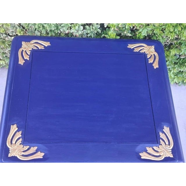 Hollywood Regency Upcycled Hollywood Regency Navy Blue & Gold Gilded Clawfoot Side Table For Sale - Image 3 of 8