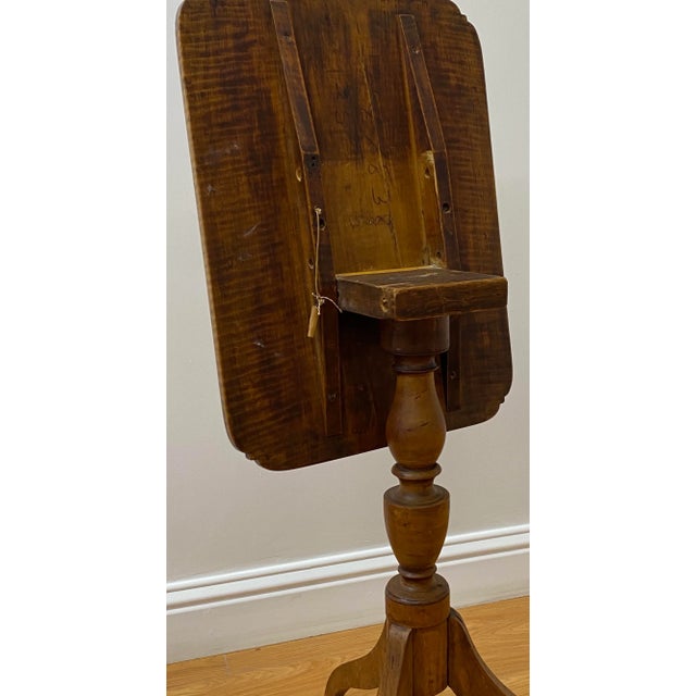 18th to 19th Century American Curly Maple Tilt Top Candlestick Table For Sale - Image 11 of 13