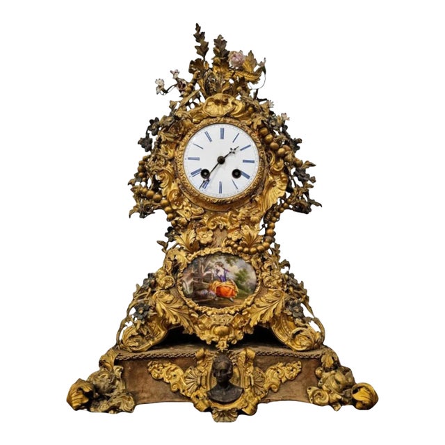 Antique French Louis XV Rocaille Style Mantle Clock For Sale