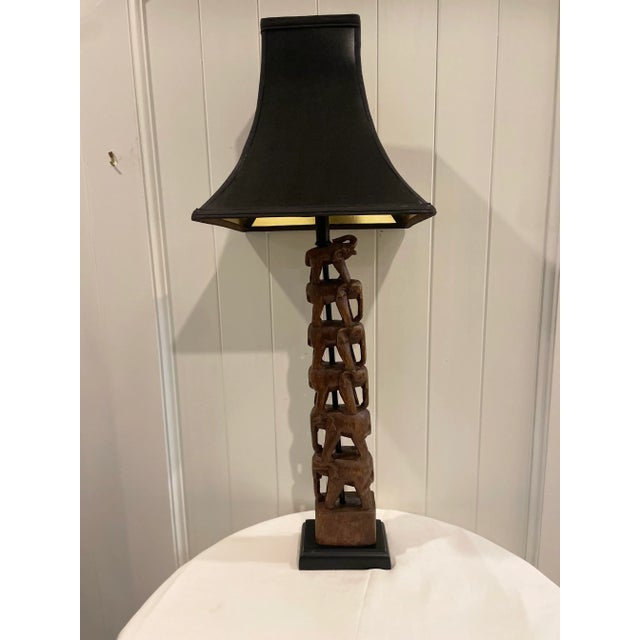 Late 20th Century Carved Stacked Elephant Totem Lamp 1980s Attributed to Frederick Cooper For Sale - Image 5 of 13