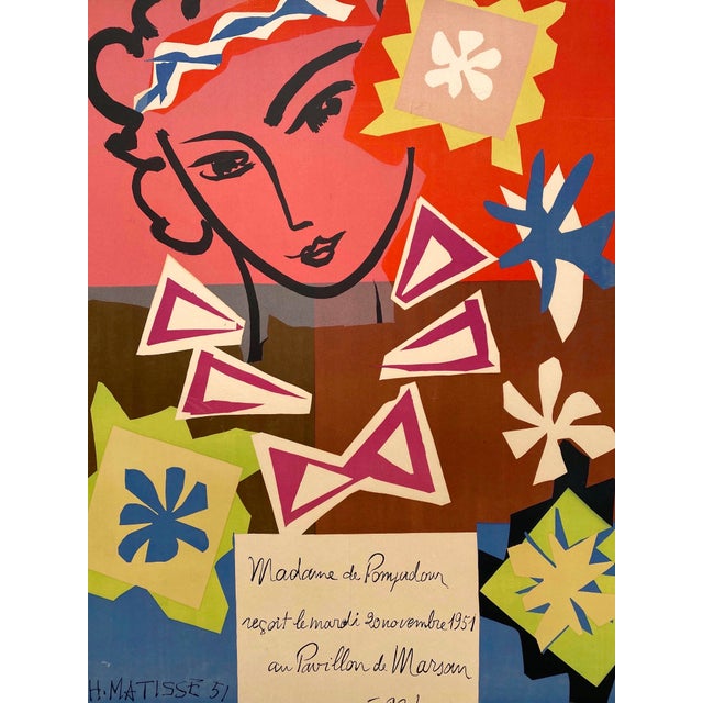Henri Matisse Vintage 1951 Mourlot Fine Art Lithograph Print " Madame De Pompadour " Framed French Mid Century Modernist Paris Poster For Sale - Image 14 of 18