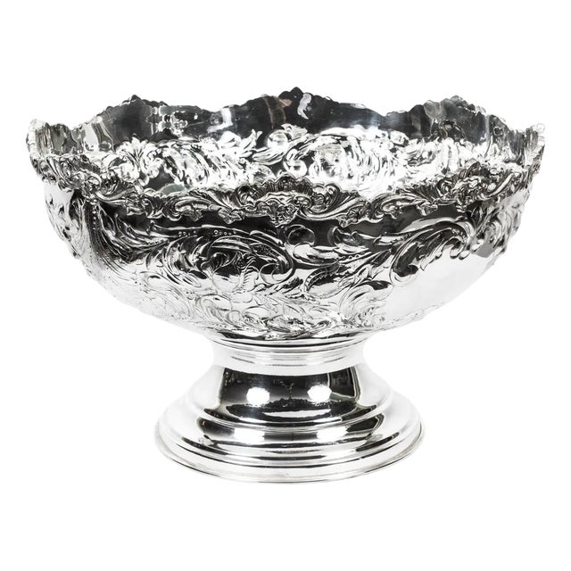 Vintage Large Silver Plated Punch Bowl Cooler with Floral Decoration For Sale