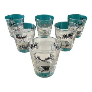 Black and Gold Entertaining Glasses With Coach Motif Set of 6 For Sale