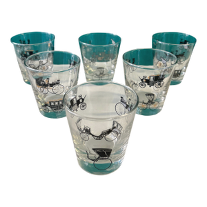 Black and Gold Entertaining Glasses With Coach Motif Set of 6