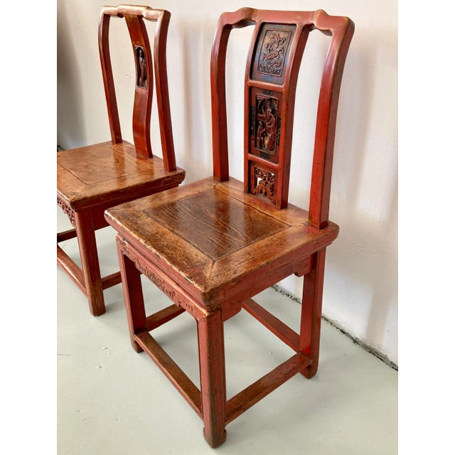 Wood Chinese Red Side Chairs - a Pair For Sale - Image 9 of 11