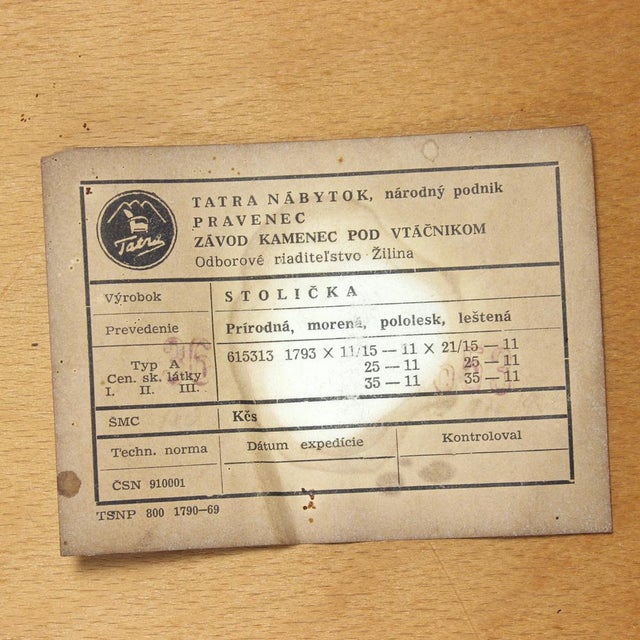 Beautiful set of four dining chairs produced by Tatra company in 1960s. Original labels still attached. The chairs are...