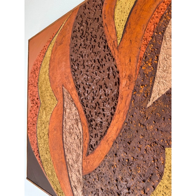 70's Mid-century Mixed Media Texture Expressionist Abstract Painting by Whiteread This artwork is a Mid-Century abstract...