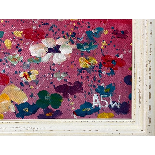 Multi Coloured Wild Flowers on Turquoise Pink Background by Contemporary Artist, 2023 For Sale - Image 12 of 12