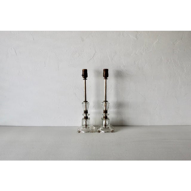 Metal Mid-Century French Style Etched Floral Glass Boudoir Lamps Vintage -a Pair For Sale - Image 7 of 14