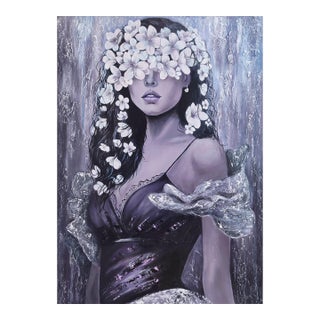 Iryna Dobrovinska Violet Stranger — Original Acrylic Painting on Canvas — Figurative Art Woman For Sale