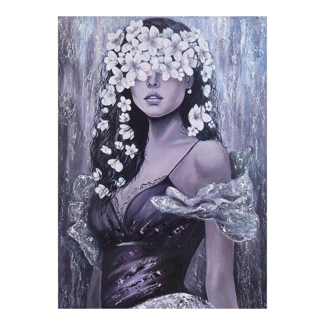 Iryna Dobrovinska Violet Stranger — Original Acrylic Painting on Canvas — Figurative Art Woman For Sale