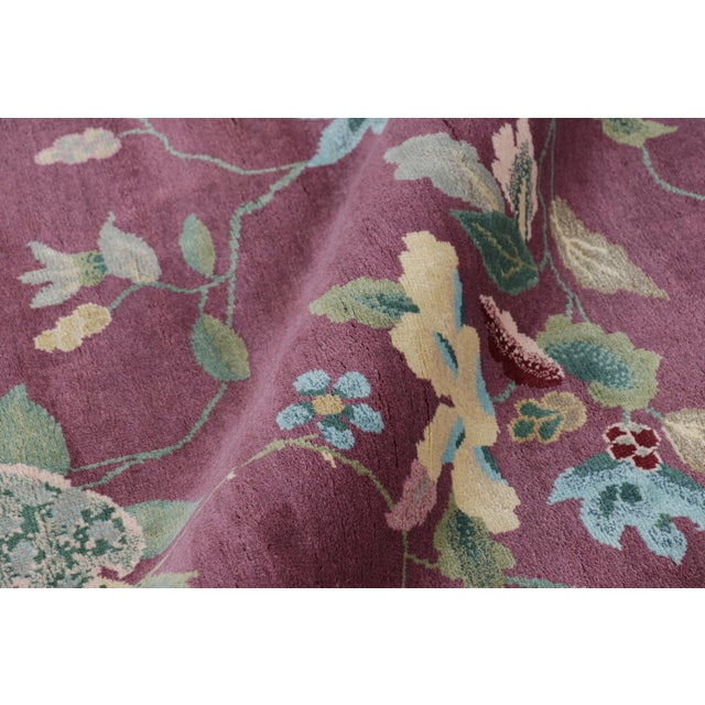 Art Deco Rug & Kilim’s Chinese Art Deco Style Rug in Purple With Colorful Floral Patterns For Sale - Image 3 of 8