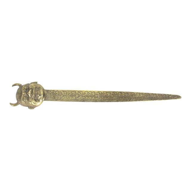 Vintage Brass Laughing Devil Letter Opener Gold Metal For Sale