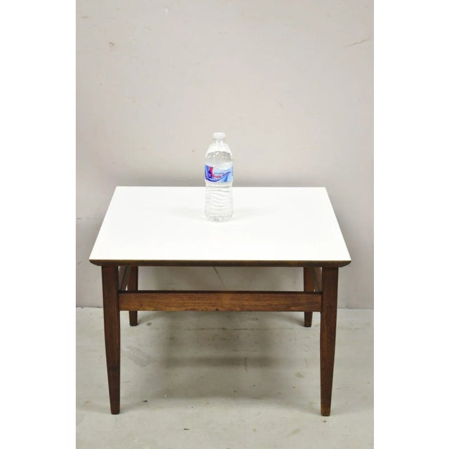 Mid-Century Modern Vintage Mid Century Walnut Base Laminate Top Low Side Tables - a Pair For Sale - Image 3 of 11