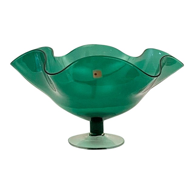 Vintage Blenko Emerald Green Art Glass Centerpiece Bowl For Sale