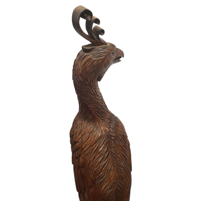 Monumental Hand-Carved Tropical Hardwood Phoenix Sculpture, 80″ High For Sale - Image 9 of 14