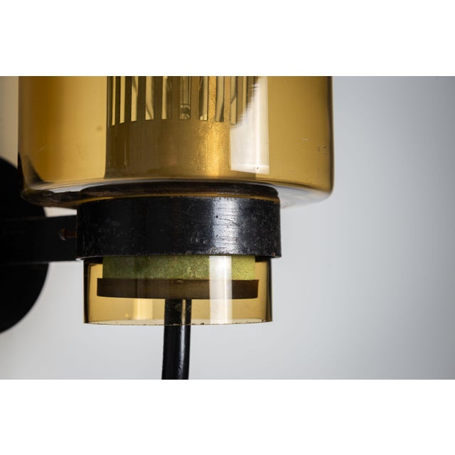 Black Metal Wall Lamps with Yellow Shades and Inner Diffuser, 1960s, Set of 2 For Sale - Image 12 of 15