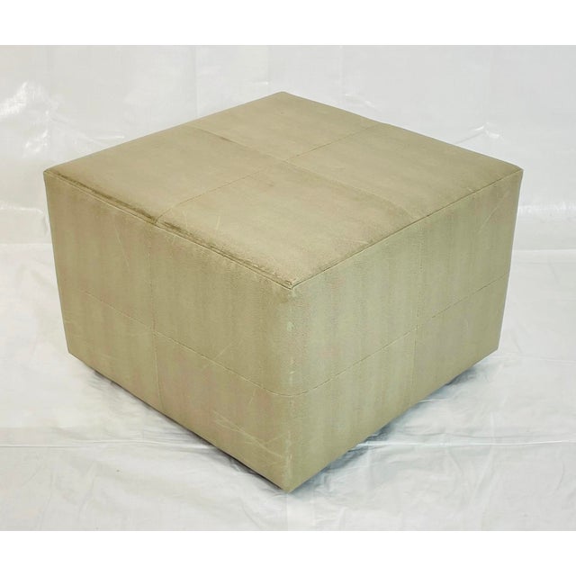 Vintage Faux Shagreen Upholstered Cube Ottoman Bench on Wood Plinth For Sale In Los Angeles - Image 6 of 18