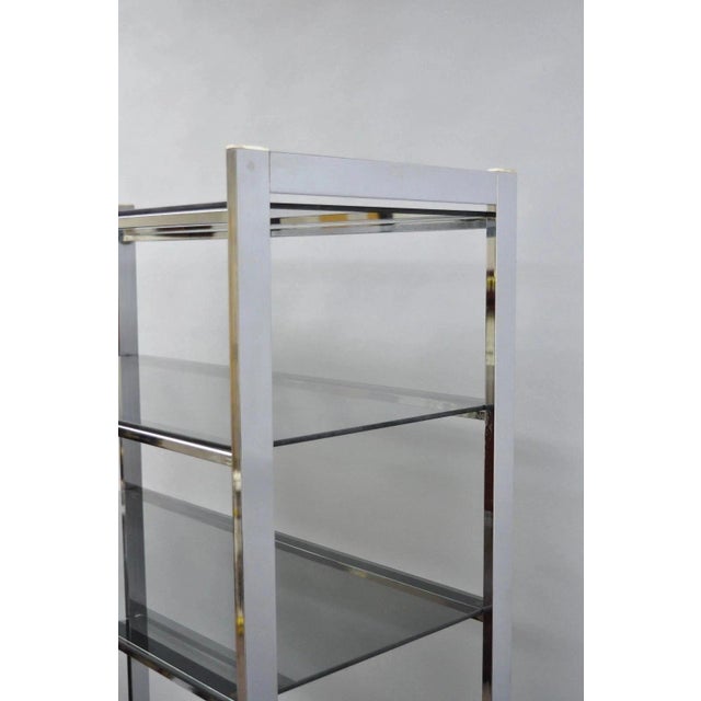 Mid Century Modern Baughman Style Chrome Smoked Glass Etagere Bookcase Shelf For Sale In Philadelphia - Image 6 of 11