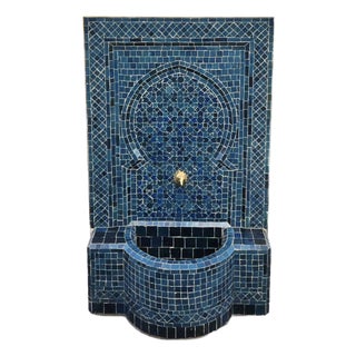 Petrol Blue Handmade Moroccan Mosaic Tile Fountain For Sale