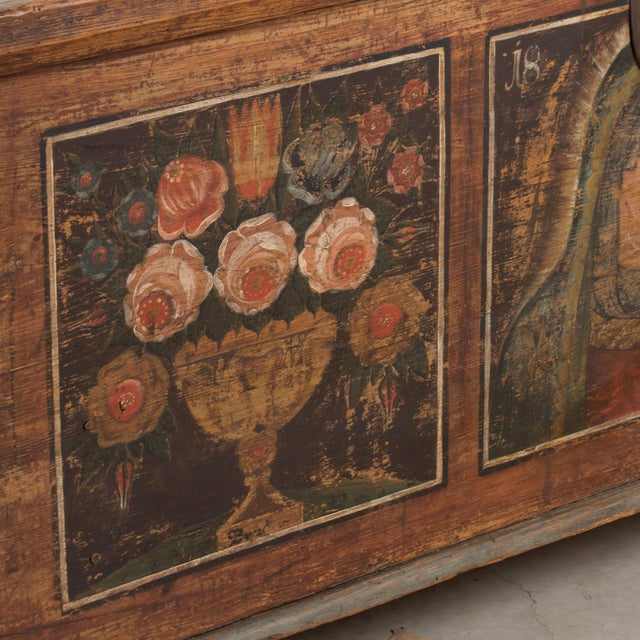 1836 Austrian Hand-Painted Folk Art Trunk With Madonna For Sale - Image 15 of 18