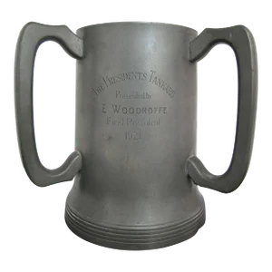 Antique 1921 Alexandra Palace Bowling Club London 1qt Pewter 3 Handle Tankard