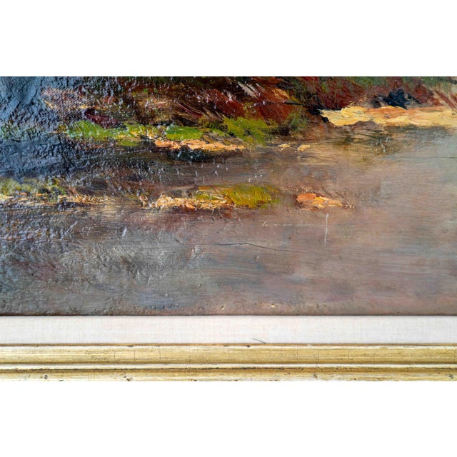 Large Dutch Hague School Windmill Landscape Oil Painting with Polder Lake & Sailboat by Victor Bauffe, Circa 1900, Framed For Sale - Image 16 of 18