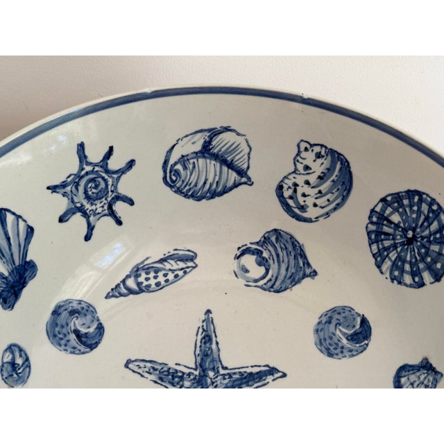 Fitz and Floyd Late 20th Century Blue and White Bowl With Shell Motif For Sale - Image 4 of 6