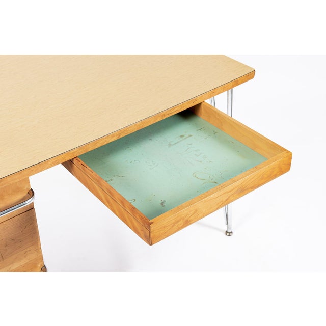 Kem Weber Trimline Desk for Heywood Wakefield, Mid Century Modern Birch and Chrome Office Desk, 1950s For Sale - Image 12 of 16