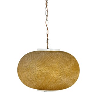 Mid-20th Century MCM Gold Spun Fiberglass String Swag Pendant Hanging Light Fixture or Lamp For Sale