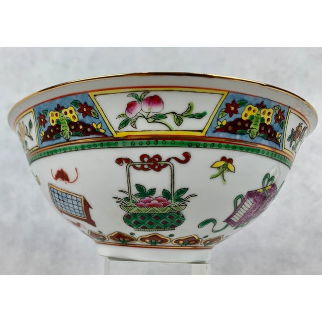 1950s A Pair of Chinese Hand Painted Multi-Colored Porcelain Bowls-Mid Twentieth Century For Sale - Image 5 of 8