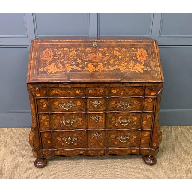 Antique Dutch Marquetry Walnut Bureau, 1760 For Sale - Image 14 of 14